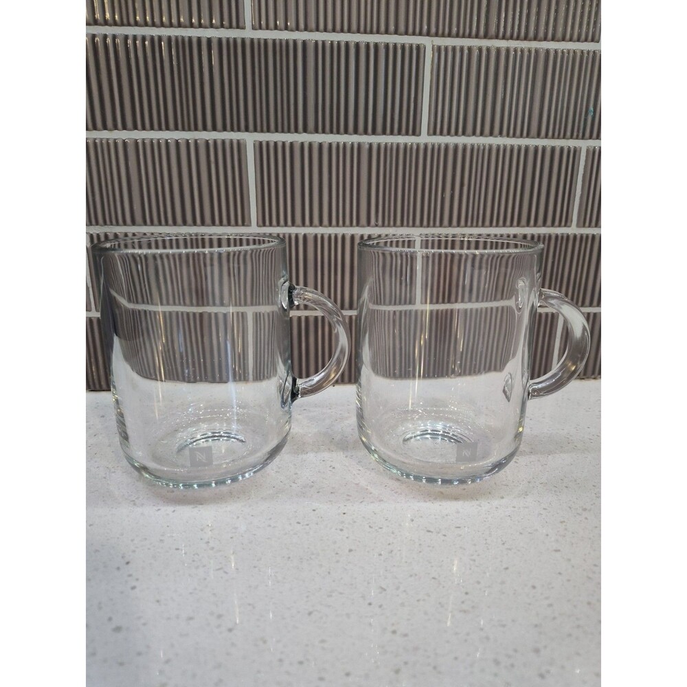 Nespresso Vertuo Glass Coffee Mug Espresso Latte 13 oz Clear Tempered - Set of 2
